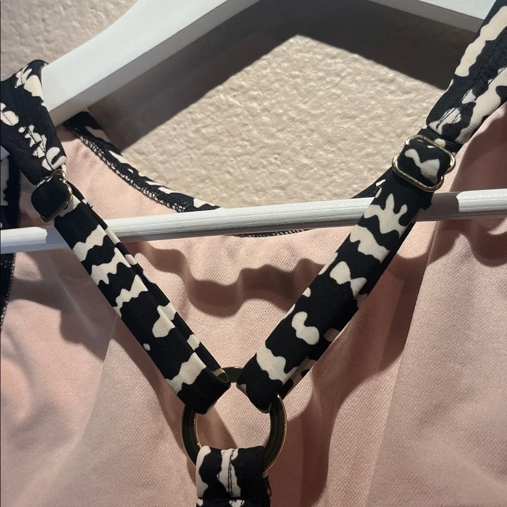 New Kona Sol Women’s High Neck Bikini Top Black Cream Beige Size XL NWT